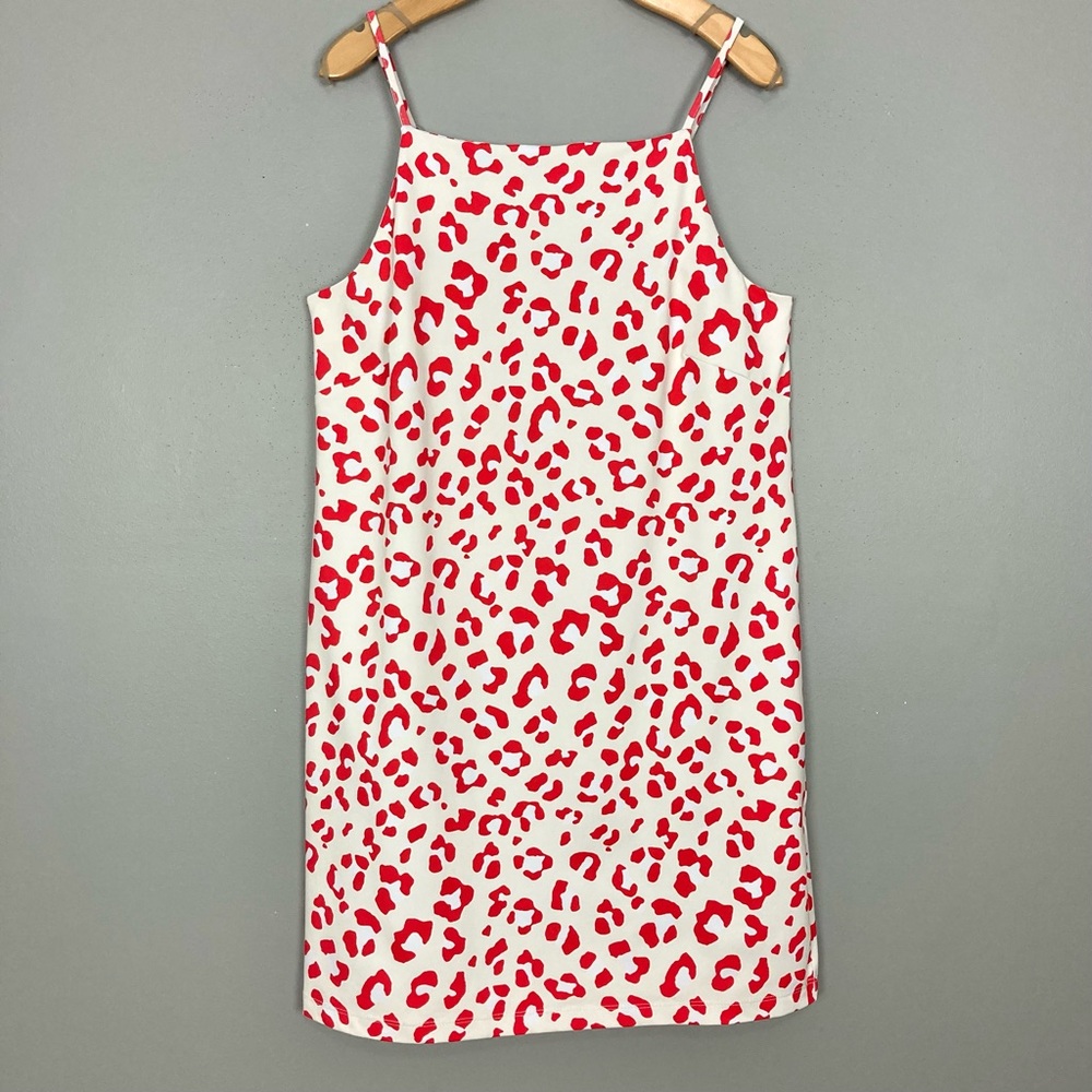 Melly M Smooth Knit Shift Dress Women’s Size S Leopard Print Adjustable Straps